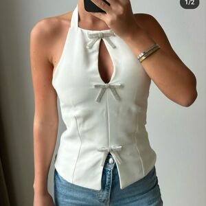 ZARA white jewel bow halter top S XXL NWT